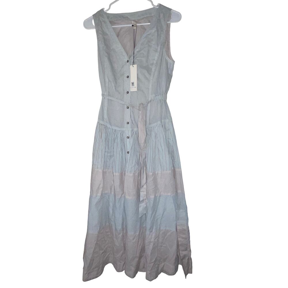 La Vie Rebecca Taylor Multi Striped Dress Sleeveless Button Down Size XS
